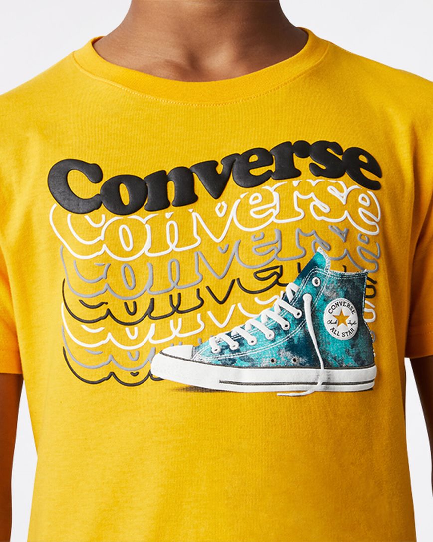 Camiseta Converse Wavy Wordmark Sneaker Menino Amarelas | PT S087591